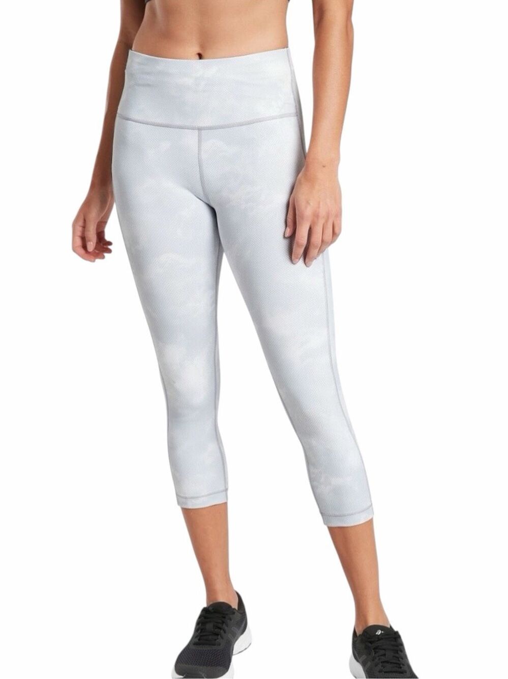 ATHLETA Ultimate Stash Pocket Printed Capri Legging Gray White 1X Style# 598812
